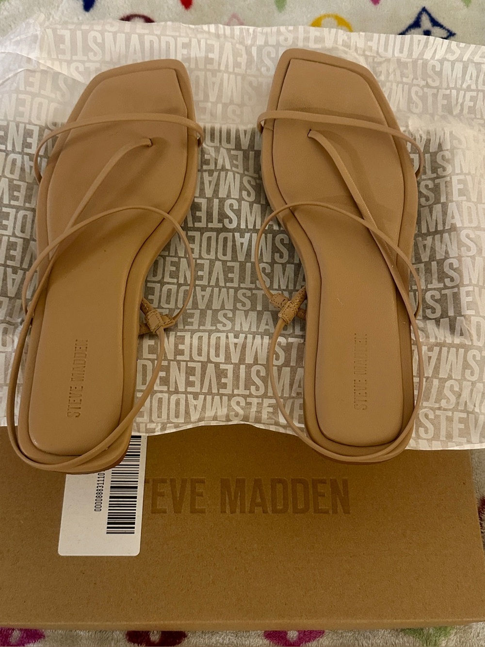 Steve Madden Nude Tan Strappy Square Toe Sandals